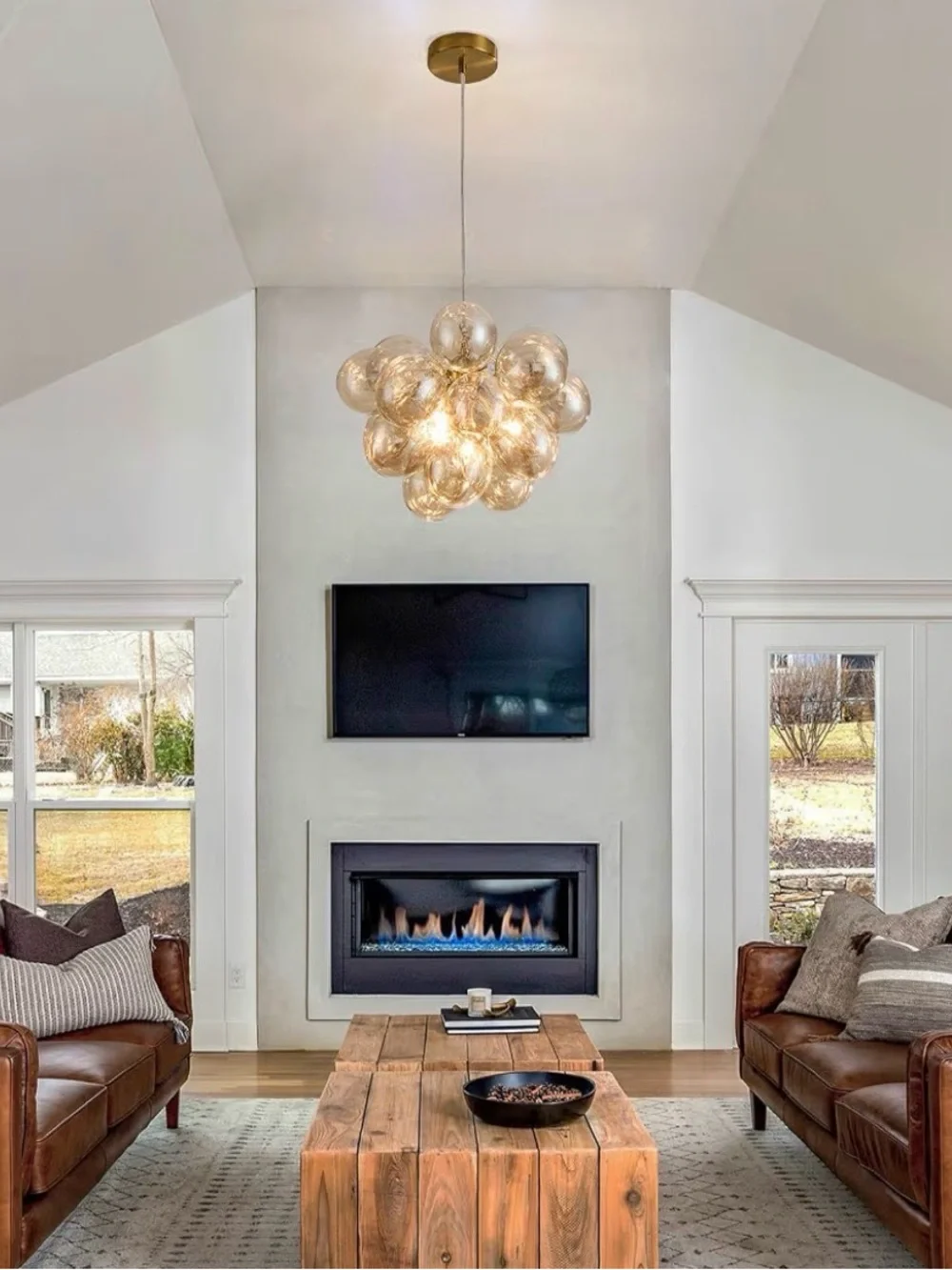 Surpars House Cognac Bubble Glass Chandelier 4-Light Modern Gold Ceiling Pendant